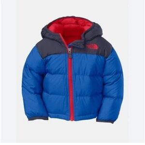 The North Face Kids Blue Navy Red Puffer Jacket